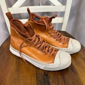 Converse Jack Purcell High Top Leather Sneakers Camel Men US 6 Women US 7.5
